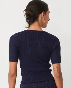 MONROW Softknit Rib Waffle Henley DARKNAVY Cheap